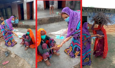 कोरोना वैक्सीन लगवाने के लिए घर घर मास्क और पीले चावल बांटकर किया प्रेरित