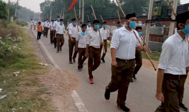 स्थापना दिवस पर आरएसएस ने दो स्थानों पर किया पथ संचलन और शस्त्र पूजन