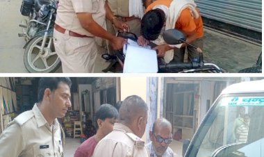 नगर पुलिस ने यातायात नियमो का उल्लंघन करने पर काटे चालान