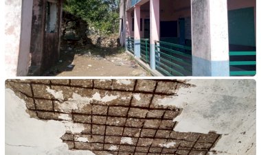 भय के साये में पढ़ रहे है बच्चे, विद्यालय में आने जाने का रास्ता नही, दो कमरे वह भी क्षतिग्रस्त