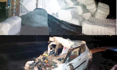 ट्रक की कार से जोरदार भिड़न्त, दंपती सहित बेटे व समधी की मौत